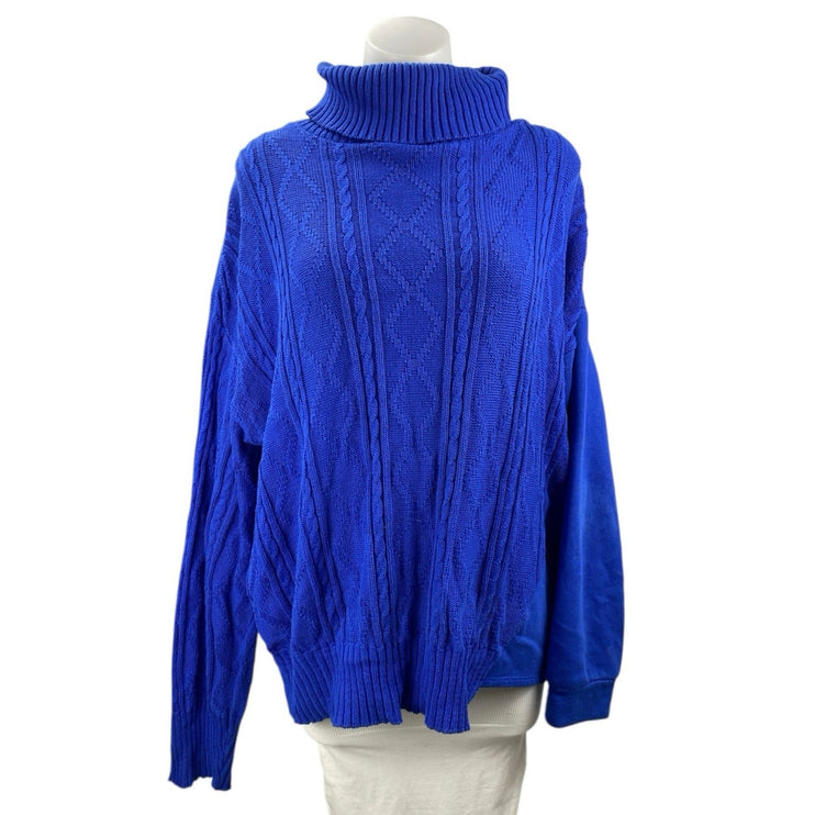 Zara Women's Blue Long Sleeve Turtleneck Cable Knit Chunky Sweater Top Size L