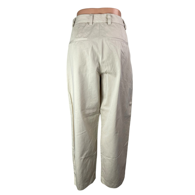 Zara Womens Beige Pleated Chino Carrot Barrel Baggy Wide Leg Trouser Pants Sz 29