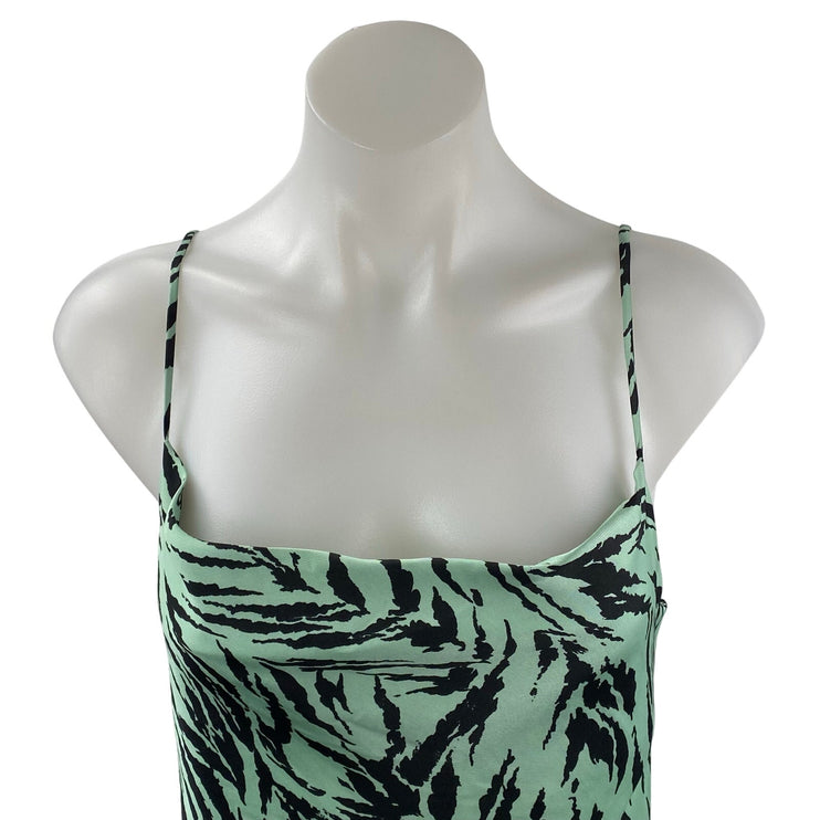 WAYF Influencing Satin Tiger Print Cowl Neck Sleeveless Midi Tank Slip Dress S