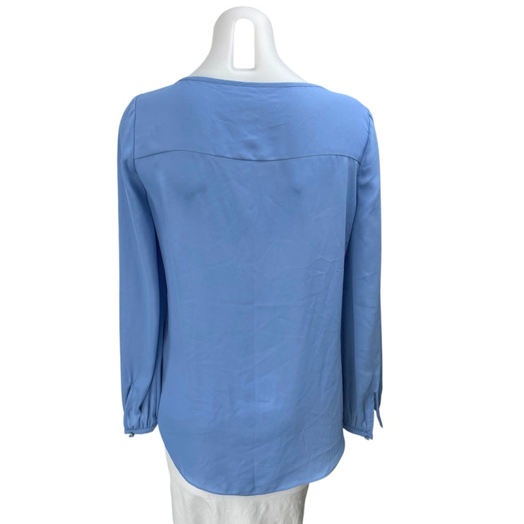 White House Black Market Blue Long Sleeve V-Neck Layered Front Blouse Top Size 2