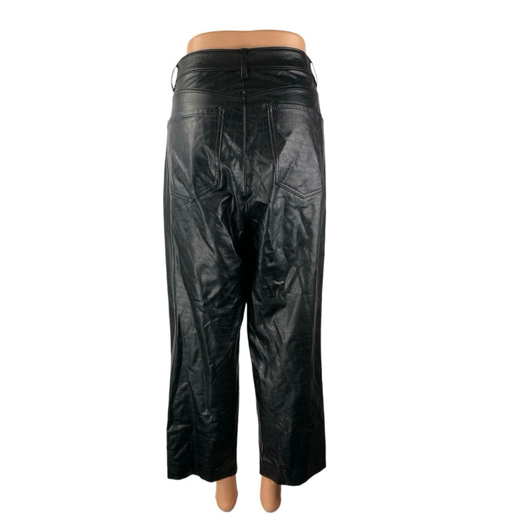 Express Women's Black Faux Vegan Leather High Waist Wide Leg Trousers Pants 12