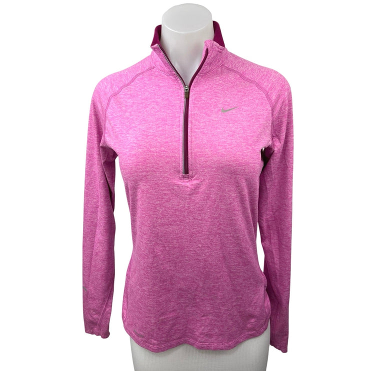 Nike Dri-Fit Womens Pink 1/4 Zip Long Sleeve Pullover Athletic Sweatshirt Top S