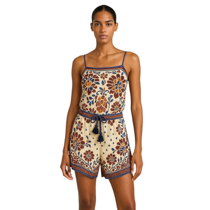 Farm Rio Multicolor Linen Floral Bandana Sleeveless Cami Tank & Shorts Set S/M