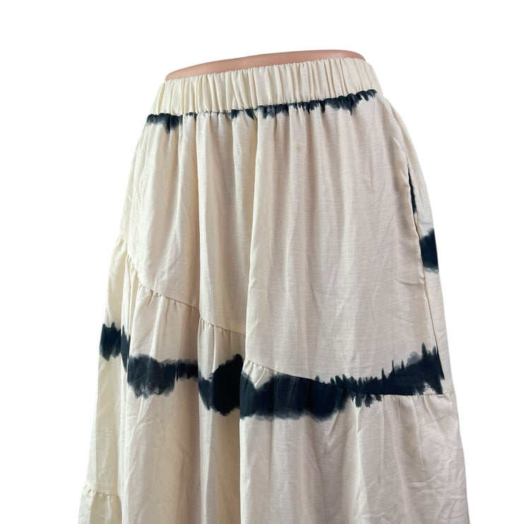 Petal + Pup White Linen Tie Dye Elastic Waist Tiered Midi A-Line Flared Skirt 6