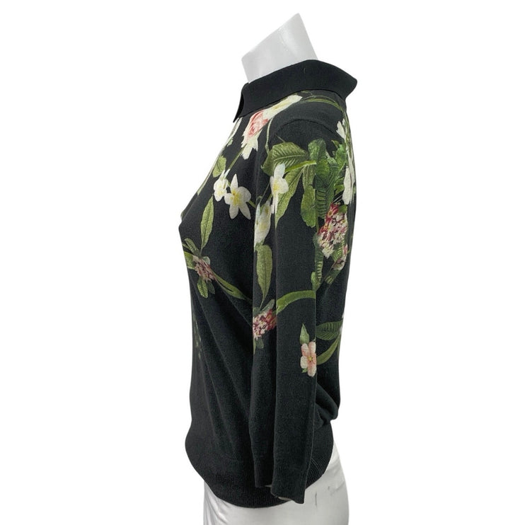 Red Baker Nellia Secret Trellis Women's Floral Collared 3/4 Sleeve Sweater Sz 2