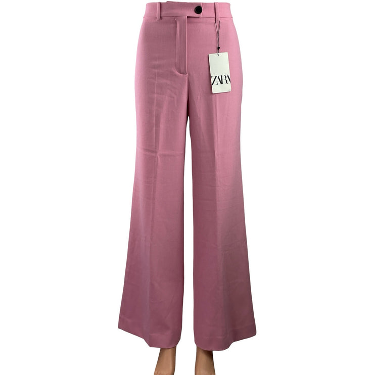 NWT Zara Womens Pink High Waisted Flared Wide Leg Trousers Dress Pants Size XS