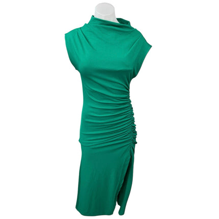 Anthropologie Maya Green Ruched Cowl Neck Sleeveless Slit Midi Bodycon Dress XXS