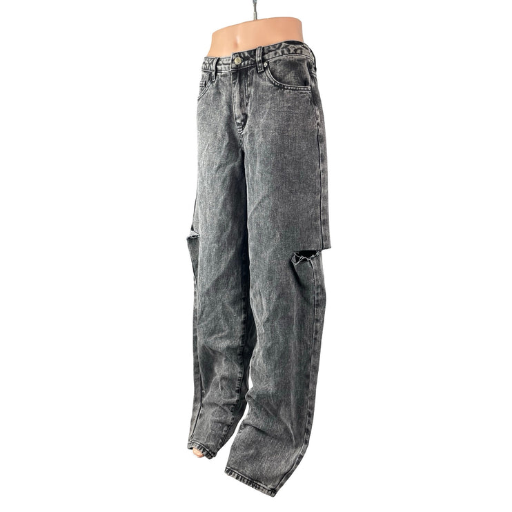 PrettyLittleThing Women's Black Washed Distressed Wide Leg Baggy Denim Jeans 4