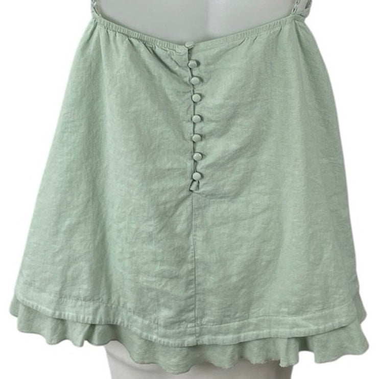 Princess Polly Empress of Love Green Linen Ruffle Mini Cami Tank A-Line Dress 12