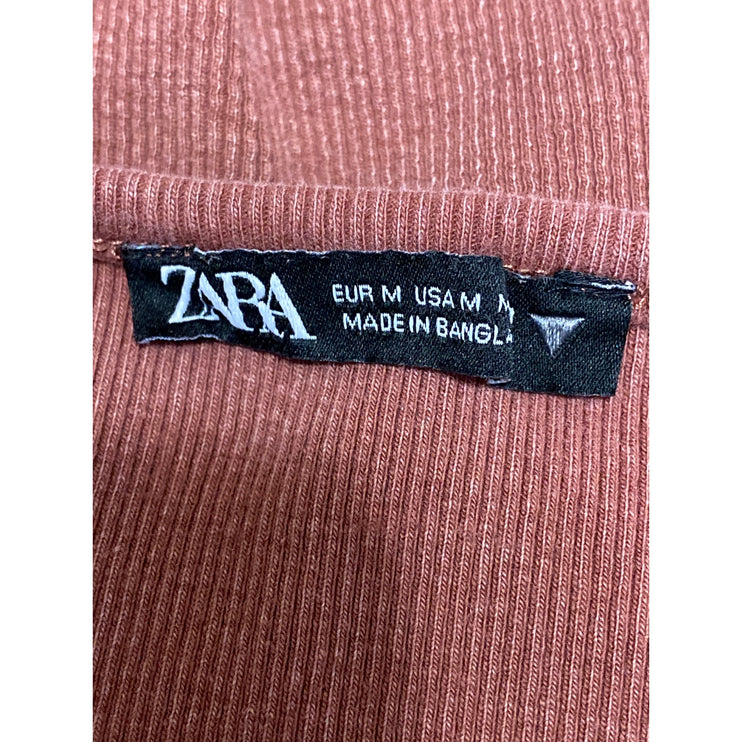 Zara Women's Brown Sleeveless Rib Knit Ruched V Neck Cami Tank Crop Top Size M