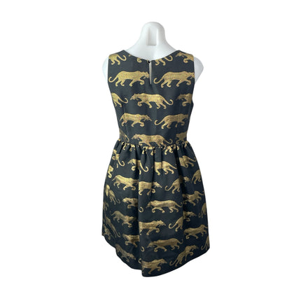 Anthropologie Eyedoll Black Gold Panther Sleeveless Fit & Flare Mini Dress Sz S