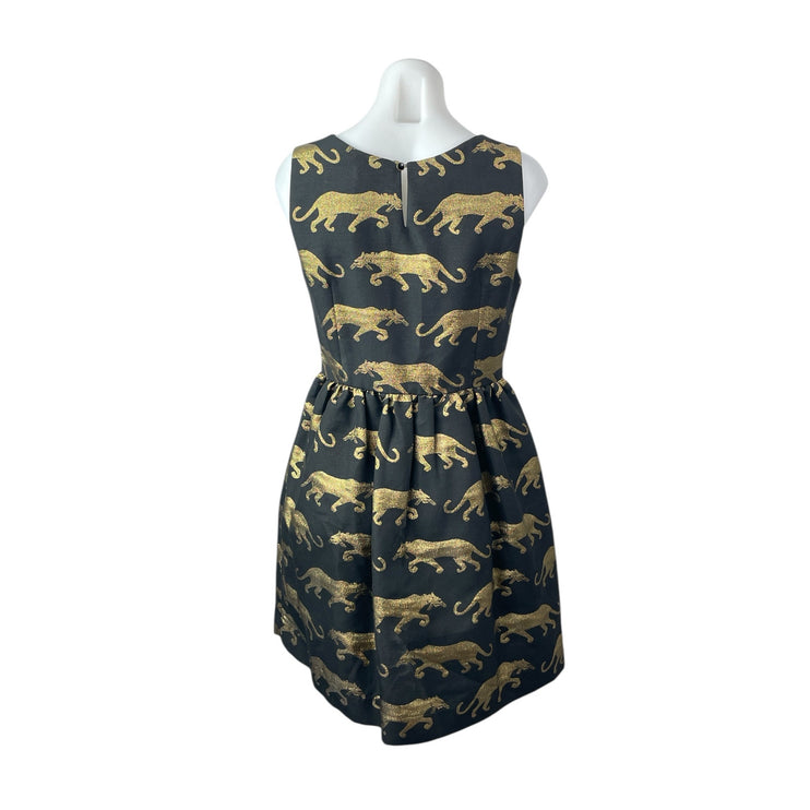 Anthropologie Eyedoll Black Gold Panther Sleeveless Fit & Flare Mini Dress Sz S