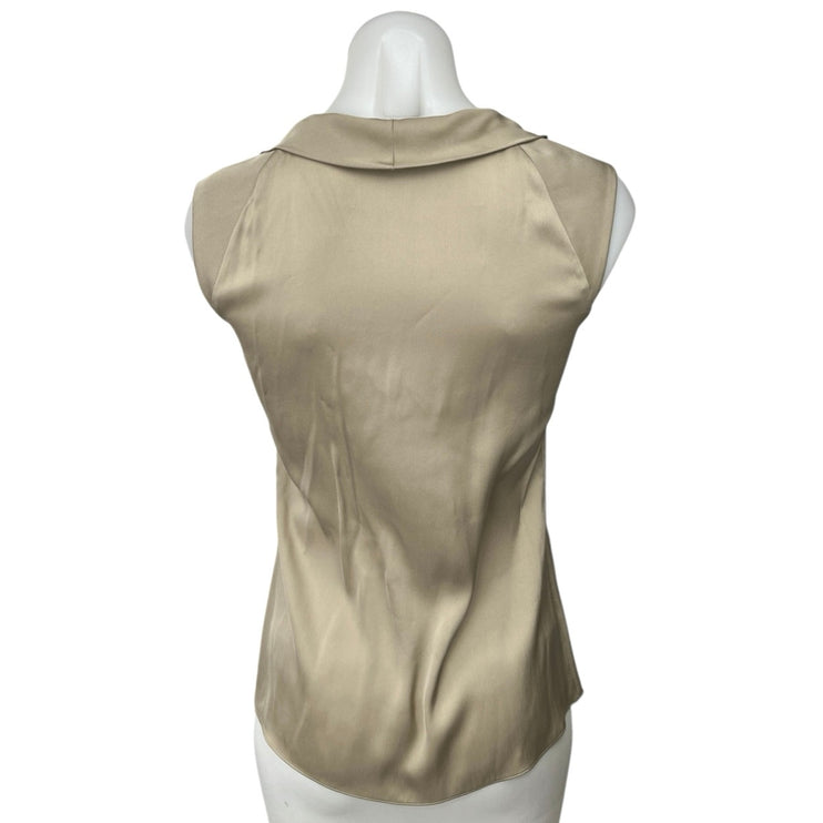 Elie Tahari Gold Tan Silk Satin Sleeveless V-Neck Blouse Tank Top Size XS