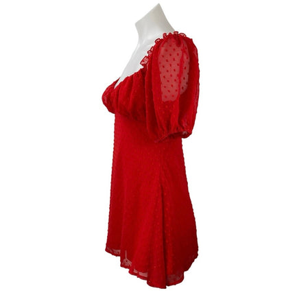 Missguided Petite Red Short Puff Sleeve Sweetheart A Line Mini Dress Size 6