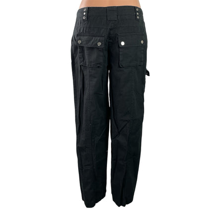 Edikted Women's Black Rivets Buckle Mid Rise Straight Leg Trousers Cargo Pants M