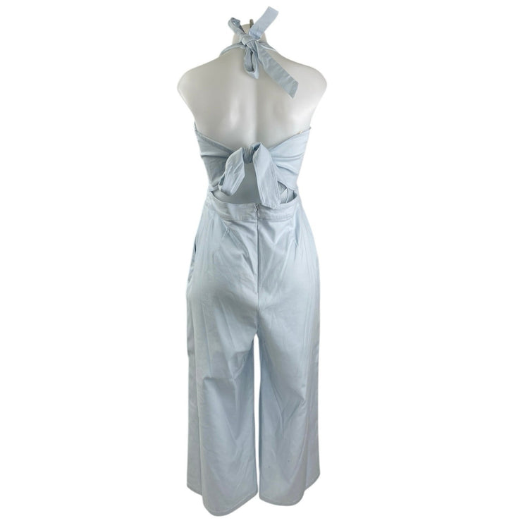 NEW BCBGeneration Blue Sleeveless Halter Tie Back Wide Leg Romper Jumpsuit 12