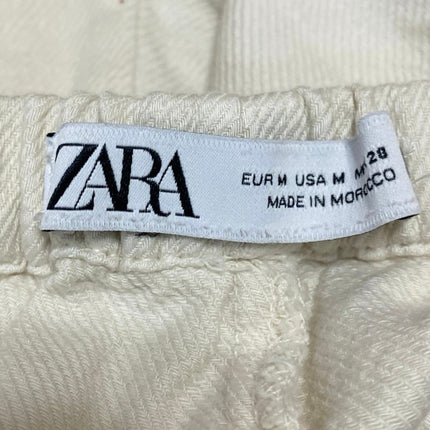 Zara Women's White Cream High Waisted Wide Leg Drawstring Trousers Pants Size M