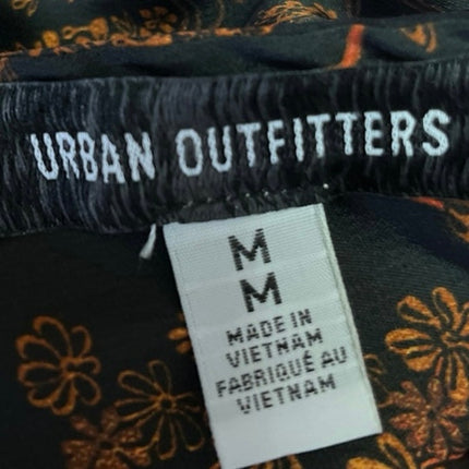 Urban Outfitters Caroleena Black Orange Ruched Puff Sleeve Blouse Crop Top Sz M