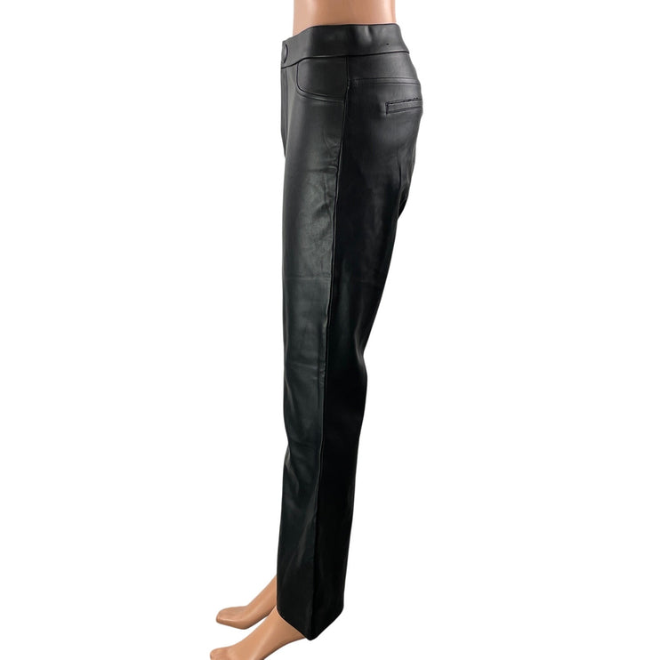 Zara Women's Black High Rise Faux Leather Vegan Flare Trousers Pants Size M
