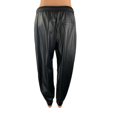 ZARA Black Faux Vegan Leather Elastic Waist Tapered Joggers Trouser Pants Size M