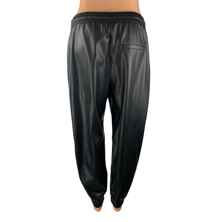 ZARA Black Faux Vegan Leather Elastic Waist Tapered Joggers Trouser Pants Size M