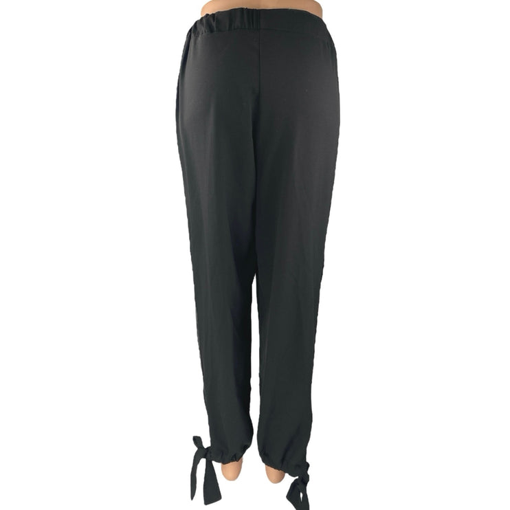 Megan Renee Fly Girl Black Elastic Waist Tapered Tie Leg Trousers Pants Size S