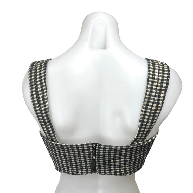 Framed Black White Checkered Plaid Sleeveless Sweetheart Neck Crop Tank Top 8