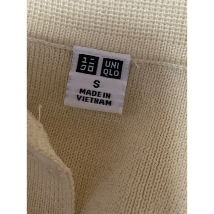 Uniqlo Cream Yellow Knit Collared Short Sleeve Crop Polo Sweater Shirt Top Sz S