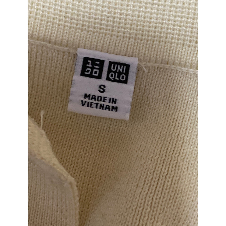 Uniqlo Cream Yellow Knit Collared Short Sleeve Crop Polo Sweater Shirt Top Sz S