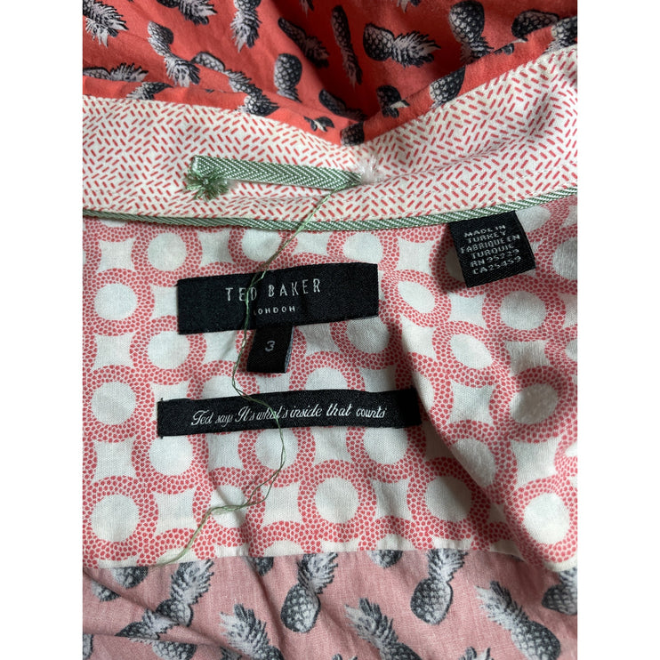 Ted Baker Women's Red Pineapple Short Sleeve Casual Button Down Shirt Top Size M