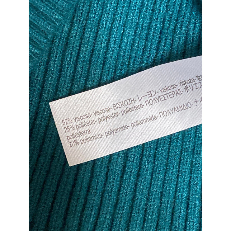 Zara Women's Teal Blue Ribbed Knit Long Sleeve Henley Sweater Crop Top Size S
