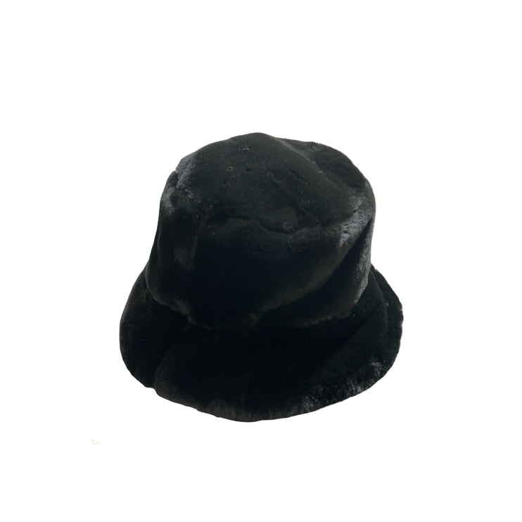 Women's Black Cream Faux Fur Fleece Soft Snow Winter Bucket Hat Cap Set of 2 OS