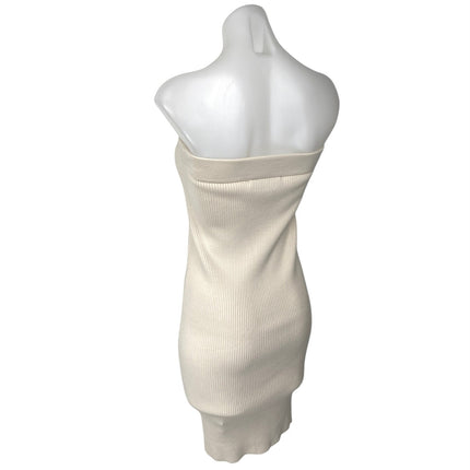 Zara Beige Strapless Sleeveless Ribbed Knit Tube Bandeau Mini Bodycon Dress Sz S