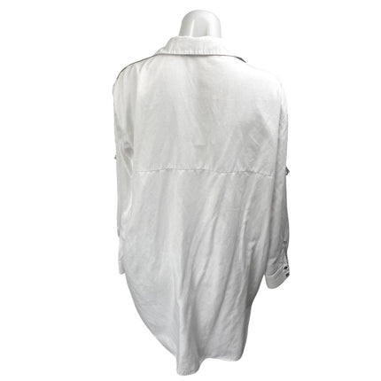 Zara Women's White Long Sleeve Button Down Oversized Pocket Blouse Shirt Top M