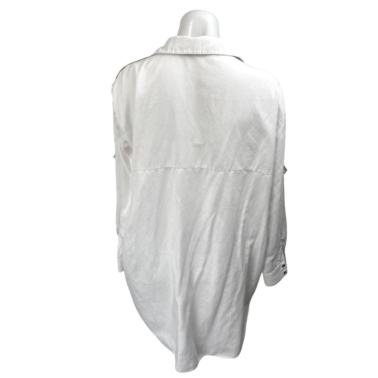 Zara Women's White Long Sleeve Button Down Oversized Pocket Blouse Shirt Top M