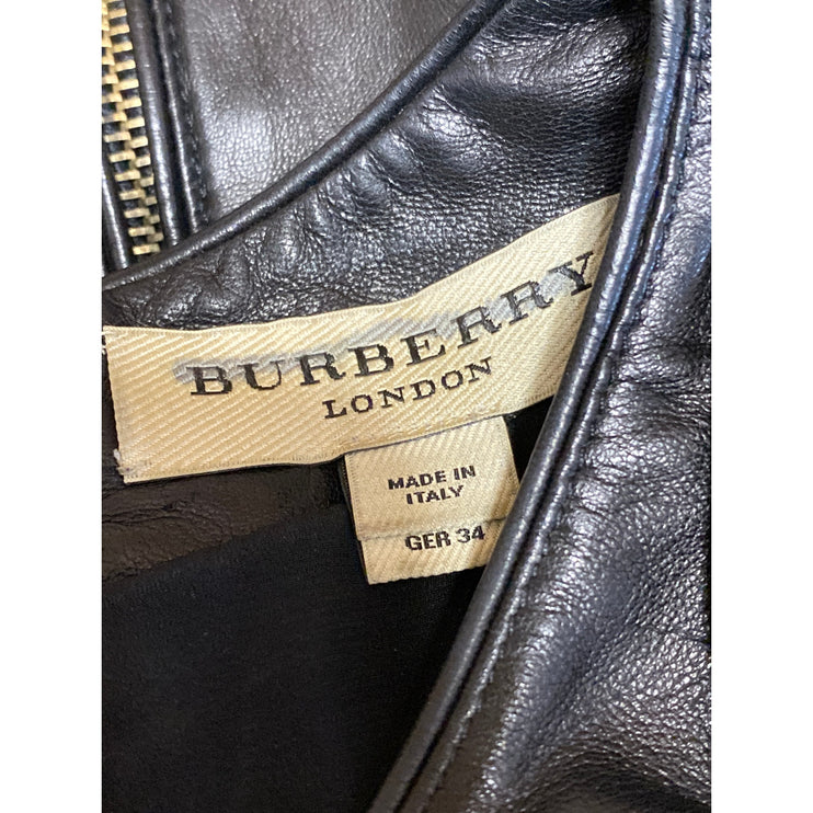 Burberry Women's Black Faux Leather Crew Neck Short Sleeve Crop T-shirt Top Sz 4