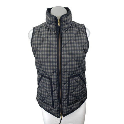 J.Crew Women's Black Gingham Checkered Zip Up Puffer Quilted Vest Coat Jacket XS