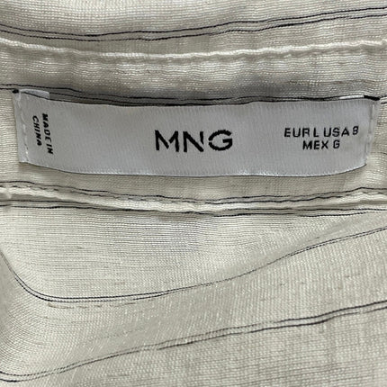 MNG Mango Womens White Linen Pinstriped Long Sleeve Button Down Shirt Top Size 8