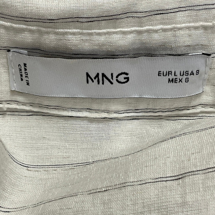 MNG Mango Womens White Linen Pinstriped Long Sleeve Button Down Shirt Top Size 8