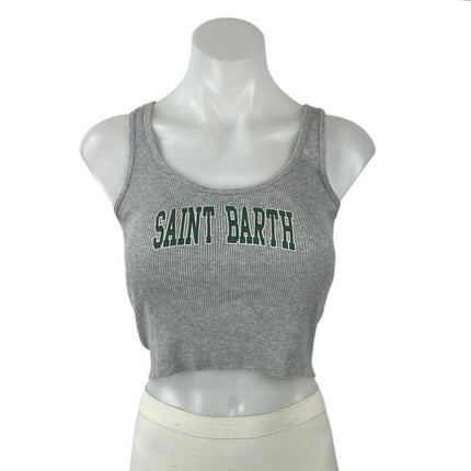 John Galt Saint Barth Women's Gray Ribbed Graphic Sleeveless Crop Tank Top Sz S
