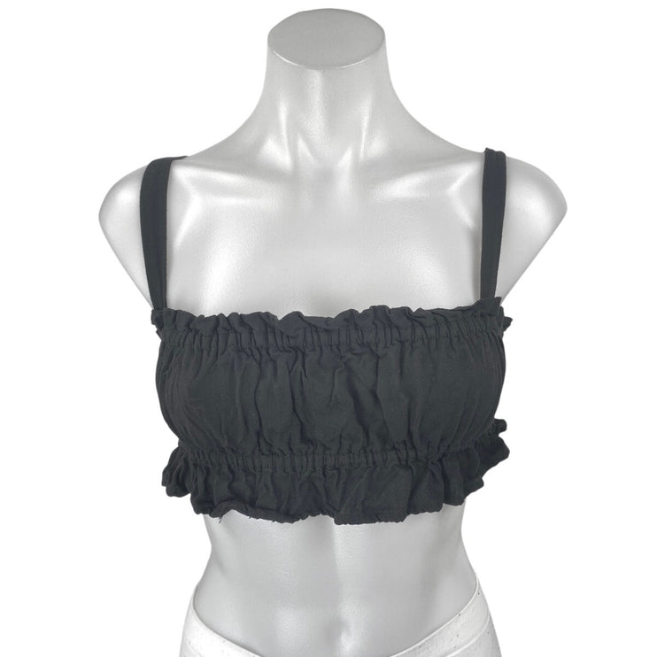 Princess Polly Black Sleeveless Ruched Ruffle Cami Camisole Tank Crop Top Size S
