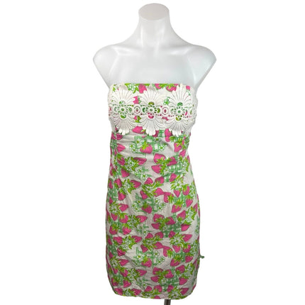 Lilly Pulitzer Multicolor Strawberry Print Strapless Lace Trim Bodycon Dress 4