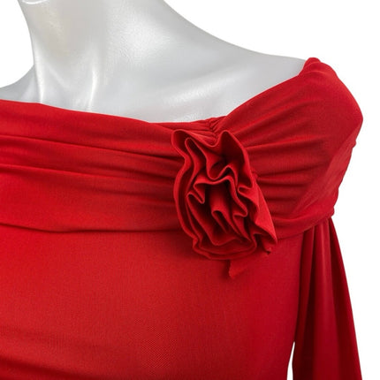 NA-KD Women' Red Off Shoulder 3/4 Sleeve Flower Bow Crop Blouse Top Size XS