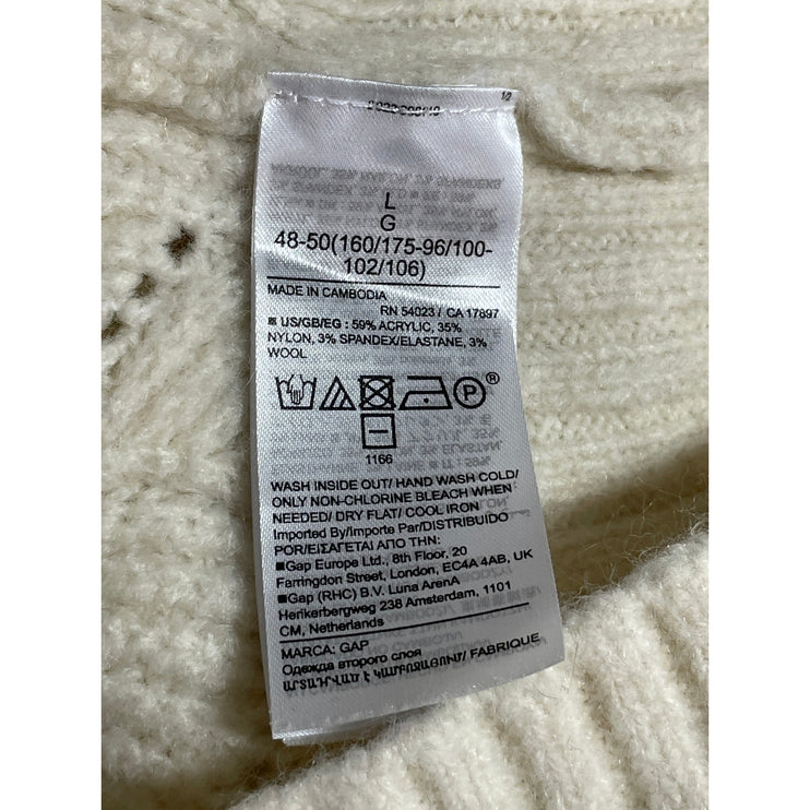 Gap Women's Cream Wool Open Knit Long Sleeve V Neck Loose Sweater Top Size L