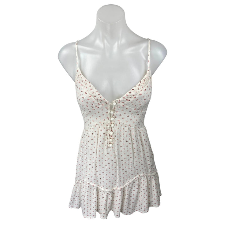 Princess Polly White Red Floral Sleeveless Ruffle Button Mini Slip Dress Size 4