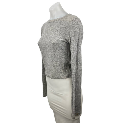 Zara Women's Gray Heather Long Sleeve Crew Neck Knit Cropped Sweater Top Size M