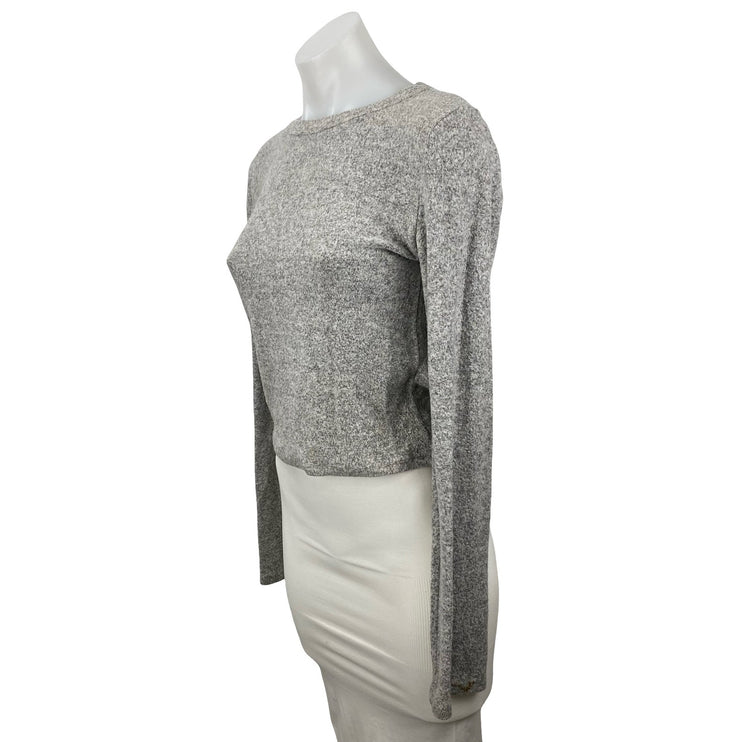 Zara Women's Gray Heather Long Sleeve Crew Neck Knit Cropped Sweater Top Size M