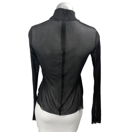 Zara Women's Black Mesh Semi Sheer Long Sleeve Turtleneck Blouse Top Size L