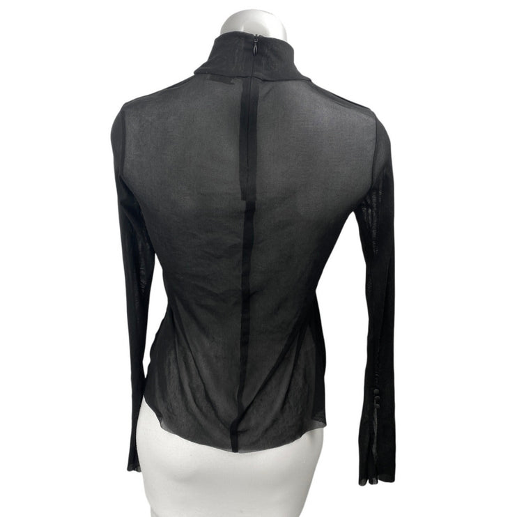 Zara Women's Black Mesh Semi Sheer Long Sleeve Turtleneck Blouse Top Size L