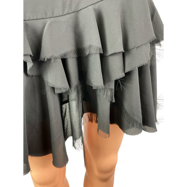 Diesel Women's Black High Waisted Ruffle Tiered Zip Fringe A Line Mini Skirt 26